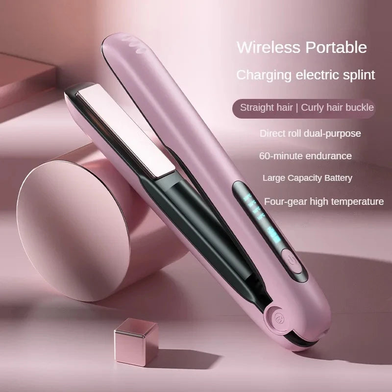 Wireless Hair Straightener Flat Iron Mini 2 IN 1 Roller USB